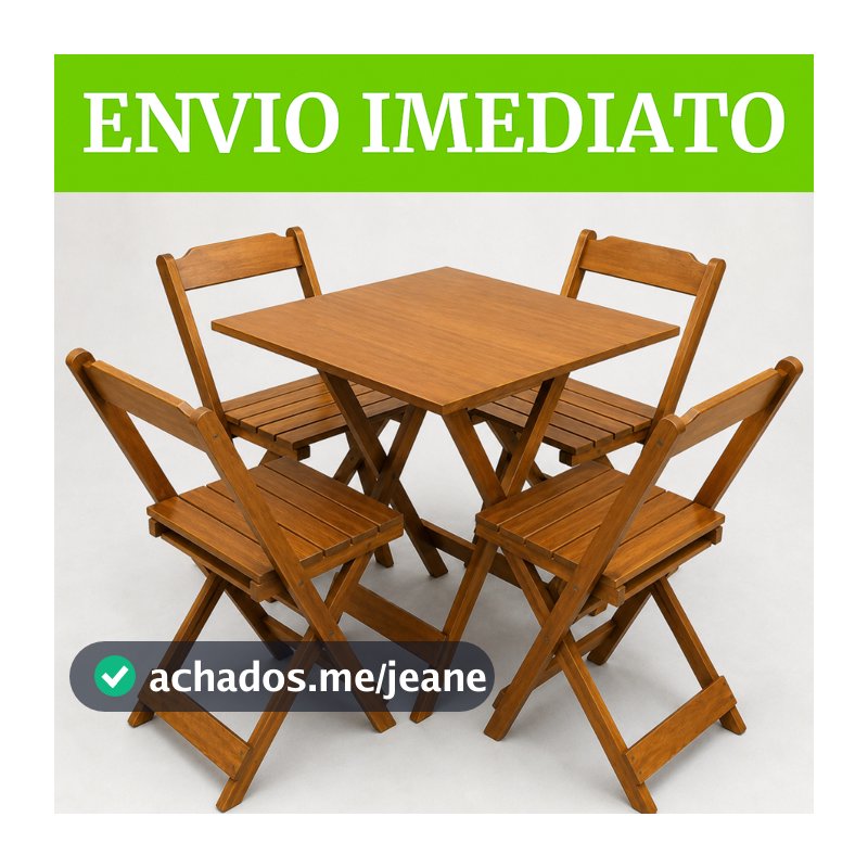 JOGO DE MESA MADEIRA DOBRÁVEL COM 4 CADEIRAS - BAR RESTAURANTE ÁREA GOURMET