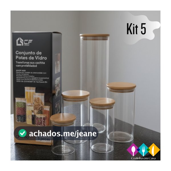 Conjunto de Potes Herméticos com Tampa de Bambu - 3/4/5 peças