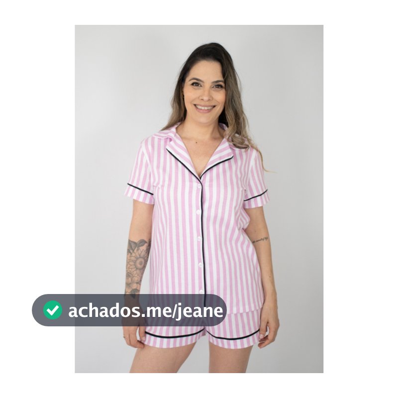 Pijama Feminino Americano Manga Curta Botões Frente Algodão Verão Amamentação - Listrado Rosa