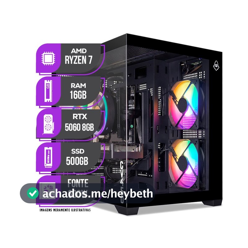 PC Gamer Mancer, AMD RYZEN 7 5700X, Water Cooler, RTX 5060 8GB, 16GB DDR4, SSD M.2 500GB, Fonte 600W 80 Plus