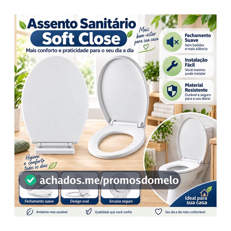 Assento Sanitário Tampa de Vaso Oval Soft Close Fechamento Suave Anti Impacto Instalação Fácil Material Resistente -K7
