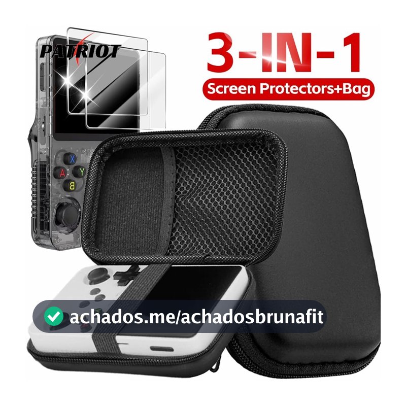 Conjunto Protetor 3 Em 1 Para Console De Jogos R36S-Estojo De Armazenamento E Protetores De Tela De Vidro Temperado Portátil De EVA Com Zíper Rígido-Bolsa Protetora Transporte Filmes