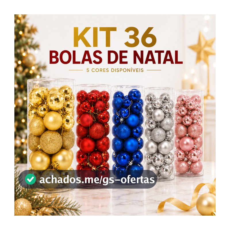 Kit 36 Bolas de Natal Glitter Fosca Lisa Várias Cores - Decoração Festiva Luxuosa para Natal
