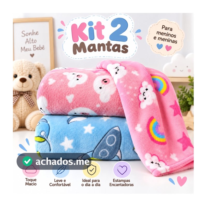 Kit 2 Manta Cobertor Bebe Criança Nenem Infantil Mantinha Microfibra Estampada Maternidade