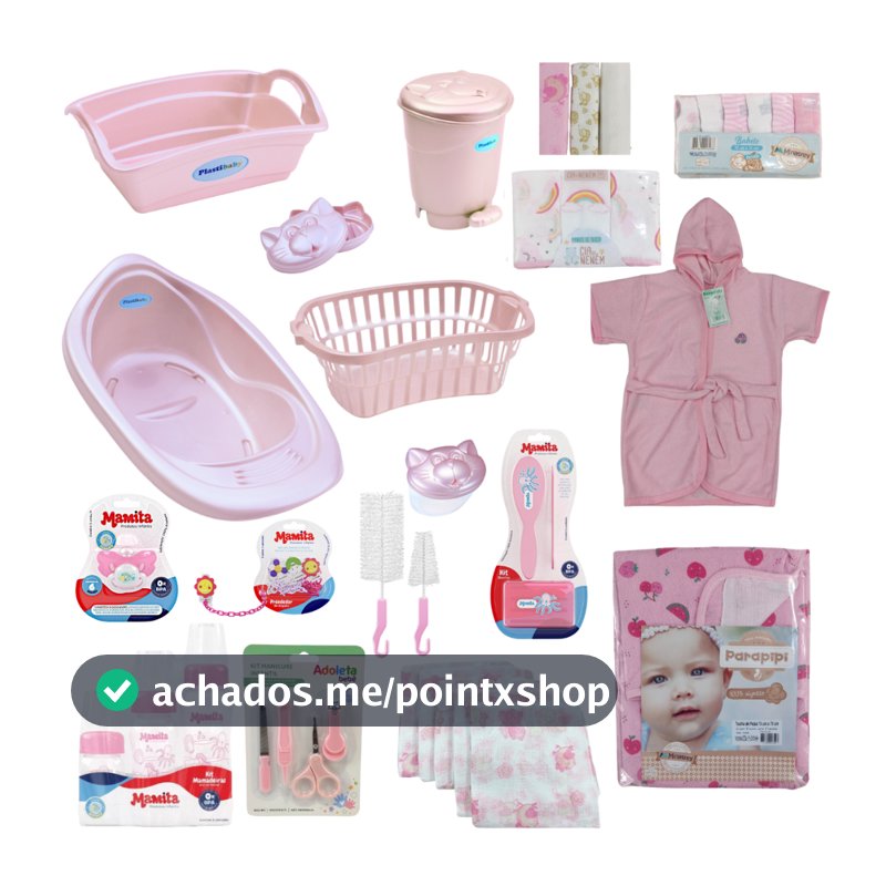 KIT BANHO DO BEBÊ BANHEIRA 22L COM ENXOVAL COMPLETO CESTO ROUPA SITENS DE HIGIENE FRALDAS MAMADEIRAS LIXEIRA ACESSÓRIOS