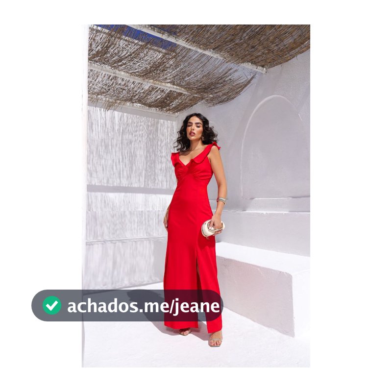 Vestido Longo Feminino de alças com babados e fenda - Verão Tecido Crepe Casual