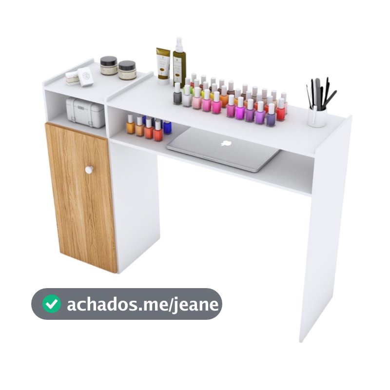 Mesa de Manicure 110CM Louro Freijó Moderna Para Pedicure Nail Designer Premium