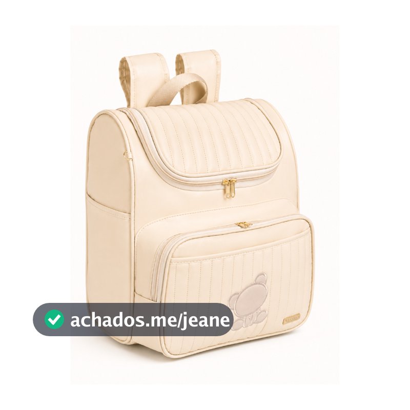 Mochila Maternidade Bege com Urso Bordado Bege