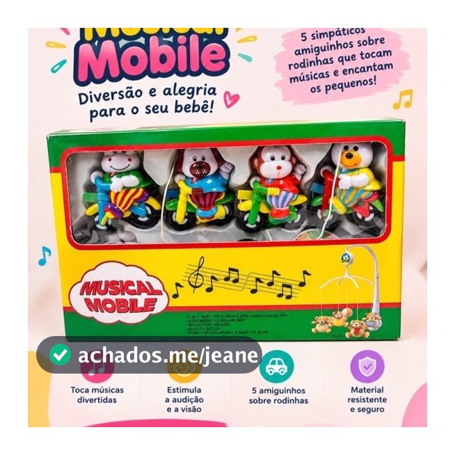 Móvel Musical Musical Mobile com 5 Amiguinhos em Rodinhas para Bebê