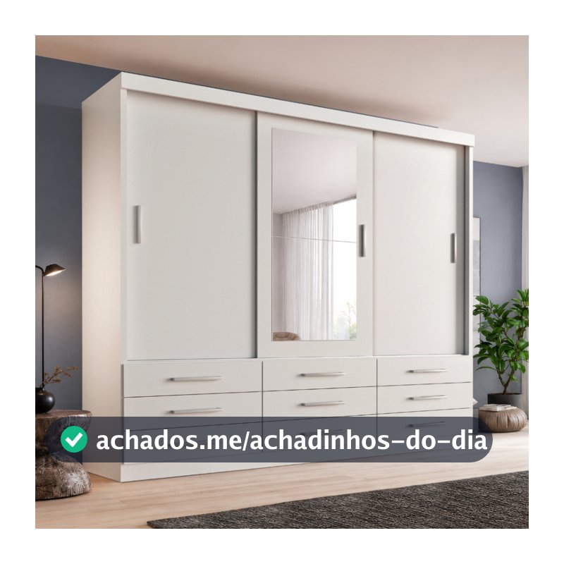 Guarda Roupa Casal Capri 3 Portas Correr 9 Gavetas Com Espelho