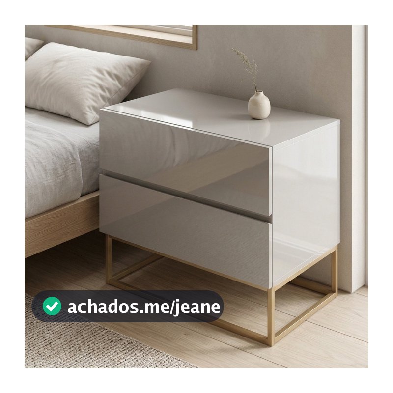 Mesa Cabeceira Eros 60CM  2 Gavetas estilo Industrial Pés Dourado Para Quarto