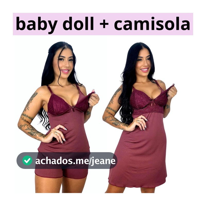 Kit Baby Doll + Camisola Amamentação Pós Parto Com Renda Abre Fácil Gestante Maternidade Grávida