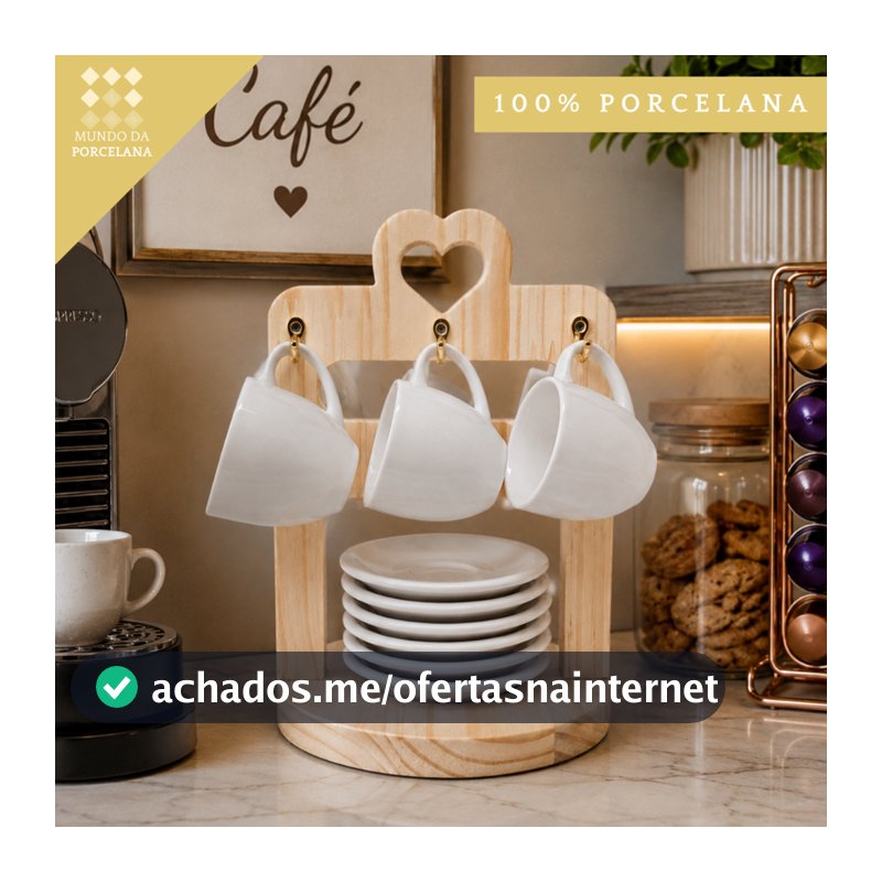 Jogo 6 Xicara Café Com Pires Porcelana Branco com Suporte Coraçao - Mundo da Porcelana