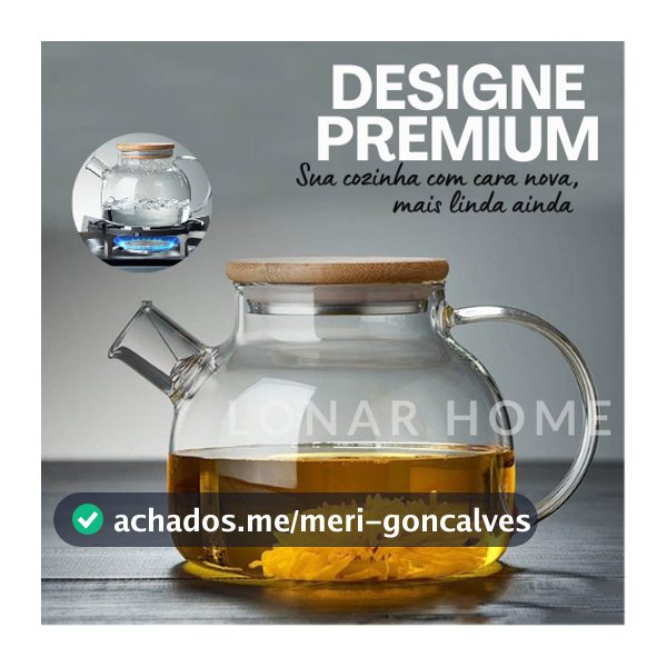 Chaleira de Vidro 1 Litro com Coador Tampa de Bambu Premium Resistente a Calor de ir Fogo Bule infusor