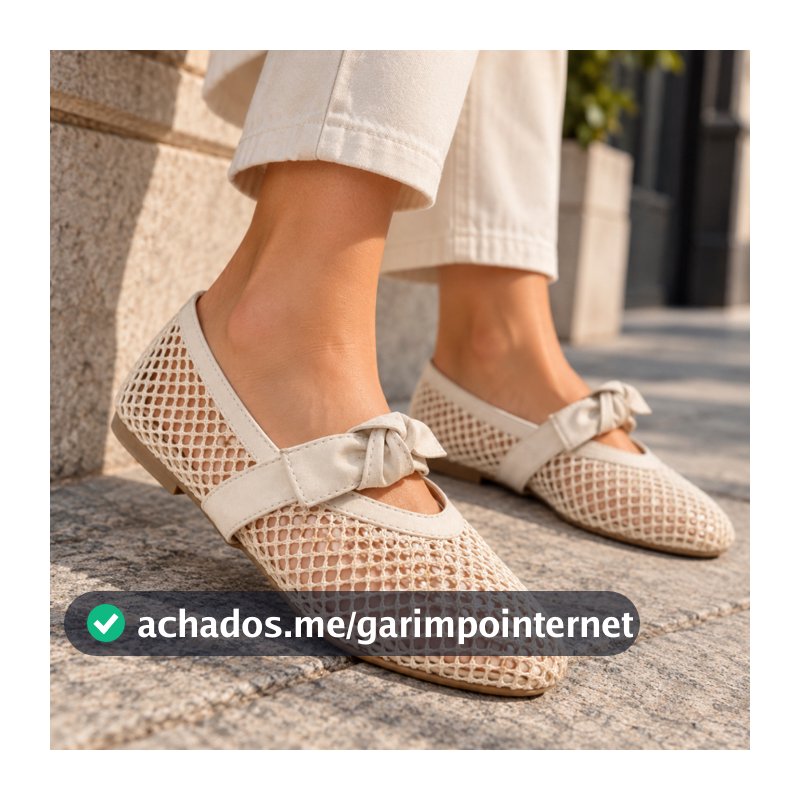 Sapatilha De Boneca Feminina Em Telinha Tira em Laço Off White Lançamento Tendência Flor da Pele 5406