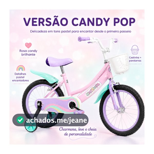 Bicicleta Infantil Feminina Aro 16 com Rodinhas e Cesta Menina Bike Unitoys