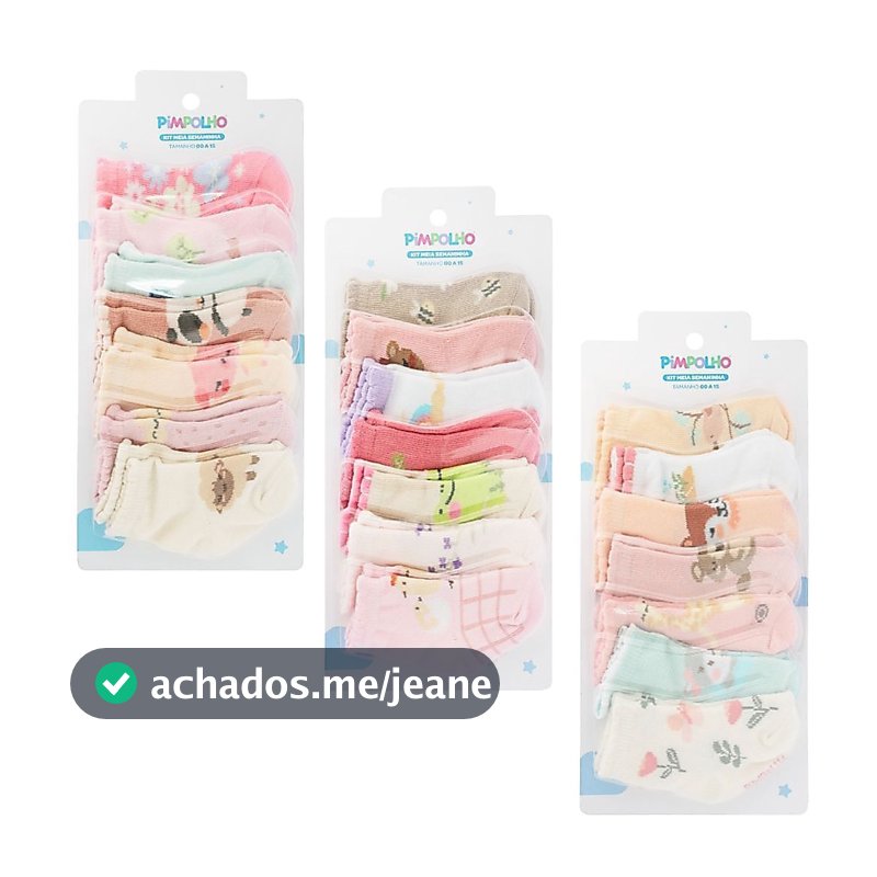 Kit Meia Bebê Menina Pimpolho Kit Semaninha 7 Pares 00-15 Meia Infantil Bebe RN Pimpolho