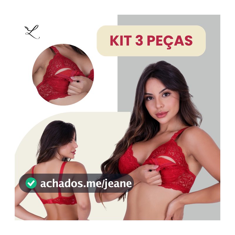 Kit 3 Sutiãs Amamentação Renda Conforto Sem Bojo Alças Largas Pós-Parto