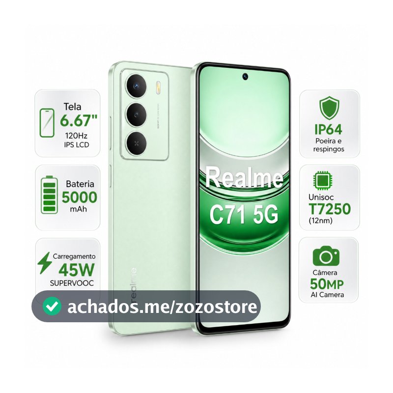 Celular realme C71 5G Smartphone 8+256 GB Original Versão Global Bateria 5000mAh Câmera 50MP NFC 6,6