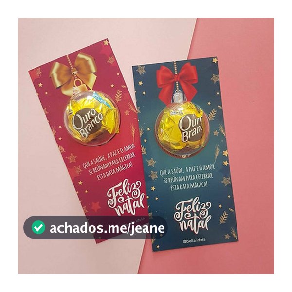 20 / 40 / 60 / 80 Cartões / Tags para Bombom Ouro Branco, Esfera acrílica Natal