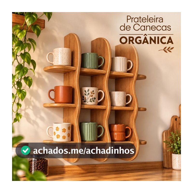 PRATELEIRA DE CANECAS ORGANICA MDF 15MM ORGANIZADOR DE COZINHA PAREDE