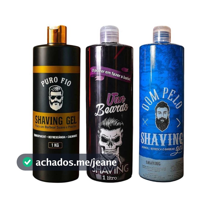 Kit 3 Shaving Gel de Barbear Profissional Transparente 1kg | Dom Pelo, Puro Fio, Van Breads – Para Barba e Cabelo