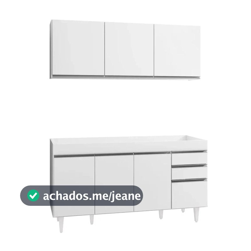 Armário Aéreo Argélia e Balcão Gabinete Para Pia 150cm sem Tampo Marrocos Branco - Lumil Móveis