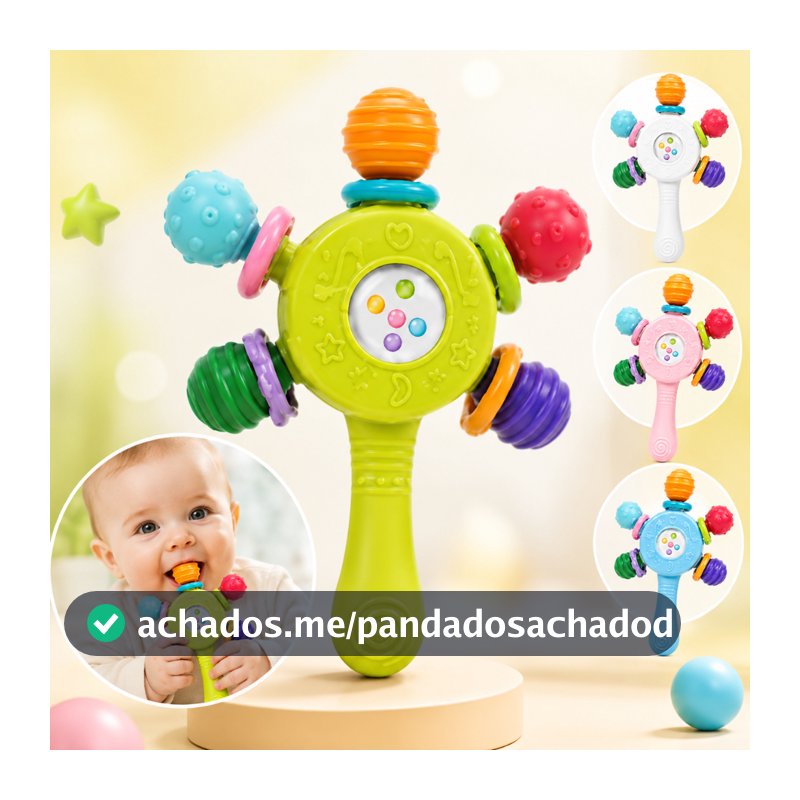 Chocalho Mordedor Bebê Sensorial Mão Agarrar Texturas Coloridas Livre BPA 0+ Meses