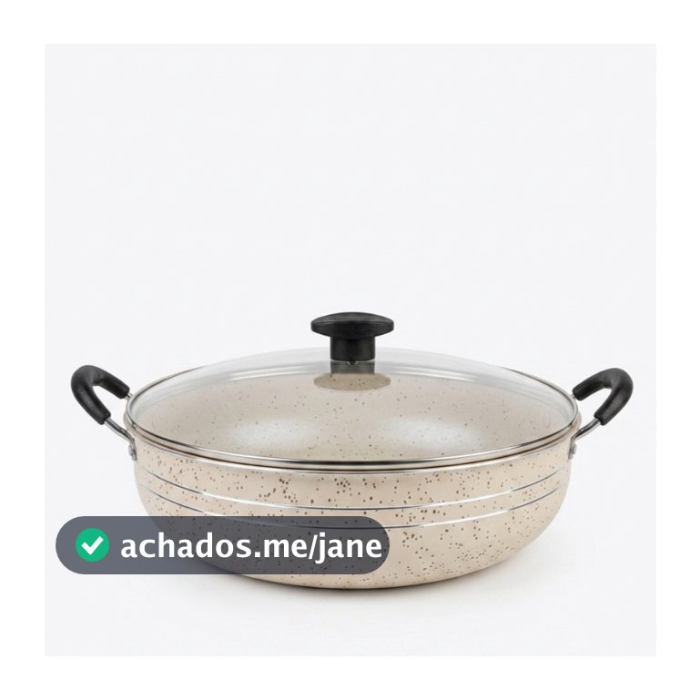 Panela Grande Frigideira Wok Silver Lines Antiaderente com alças + Tampa.