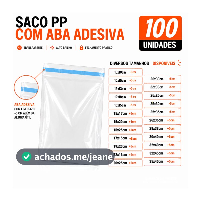 Saco Plástico PP Transparente Com Aba Adesiva 100 Unid Embalagem Para Brindes Acessórios e Semijoias