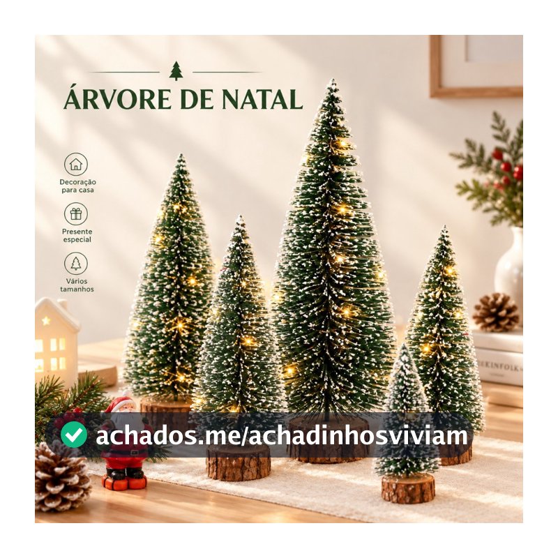 Árvore de Natal Mini Nevada 15/20/30cm com Base de Madeira Decoração Natalina para Casa Mesa Escritório