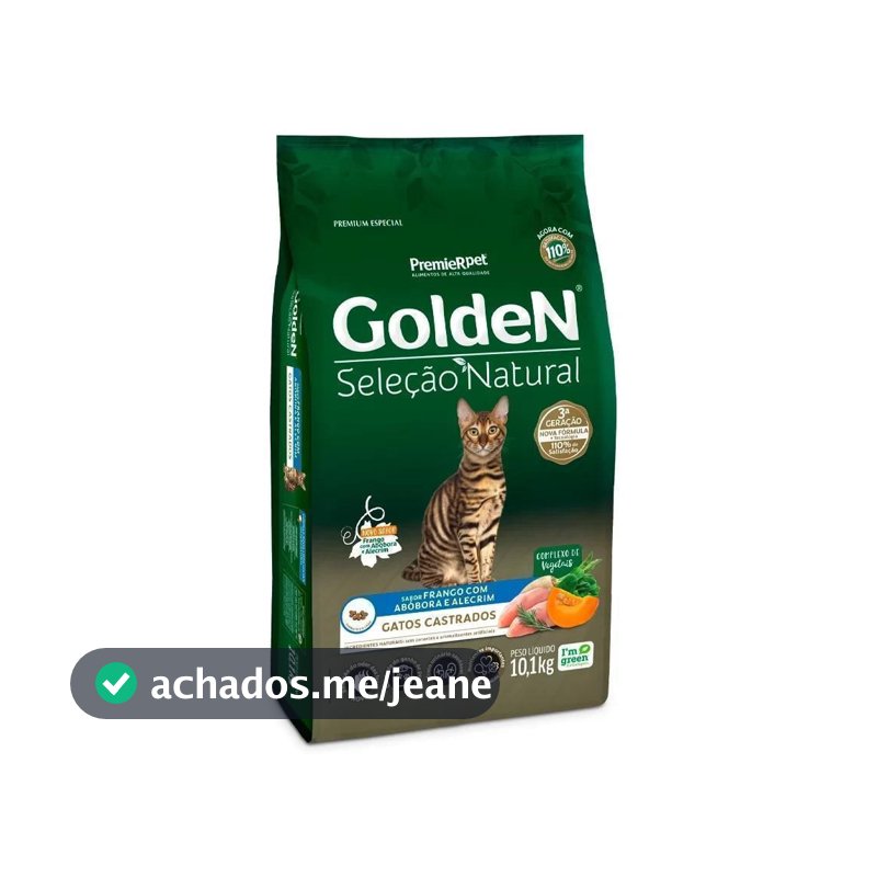 Ração Golden Seleção Natural Gatos Adultos Castrados Abóbora 10,1Kg