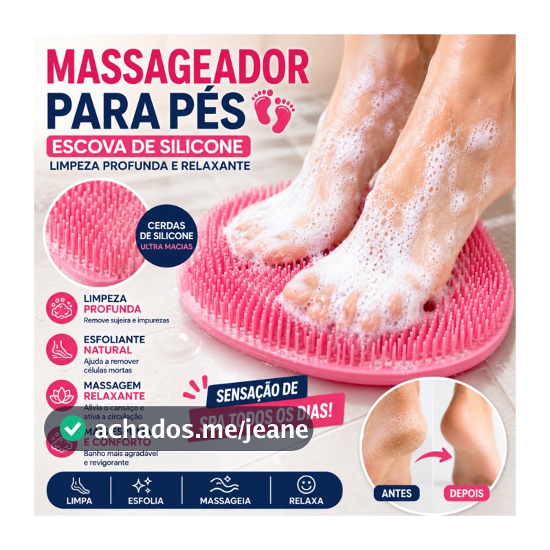 Tapete Massageador e Esfoliante para os Pés com Ventosas Antiderrapante para Banho