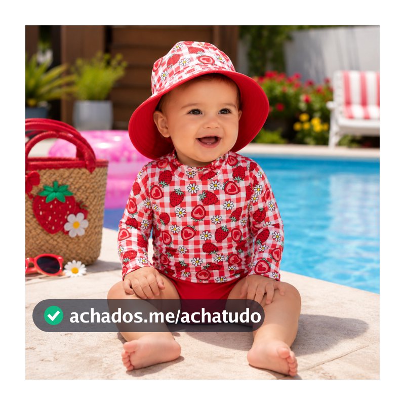 Kit Lote Blusa Proteção Solar Tapa Fralda Chapéu Bebê Infantil Moda Praia Meninas - Biquíni Infantil