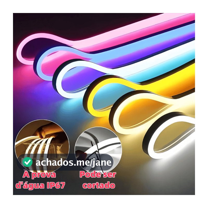 Fita de Led Mangueira Neon 5 Metros Corte 2.5cm Flex 12v Alto Brilho Com ou Sem Fonte- Varias Cores