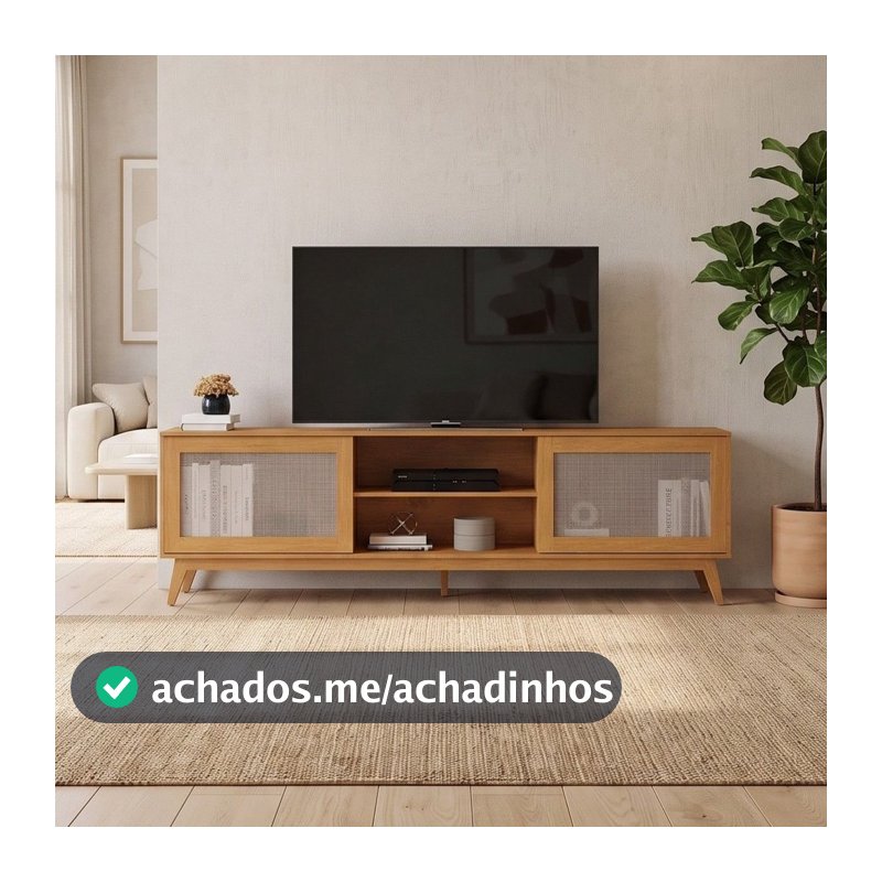 Rack para TV até 75 Polegadas MDF 218cm Pés em Madeira Maciça Denver Yescasa Marrom Nature