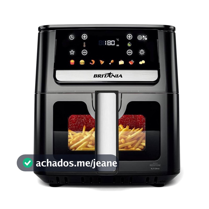 Fritadeira Elétrica Air Fryer Britânia BAF65A 6,5L 1700W Painel Digital Cesto Quadrado Redstone