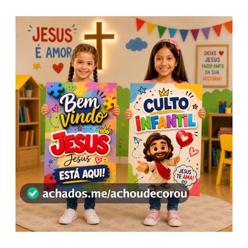 Kit 2 Quadros Decorativos Personalizados "Culto Infantil e Bem vindo Jesus esta aqui"