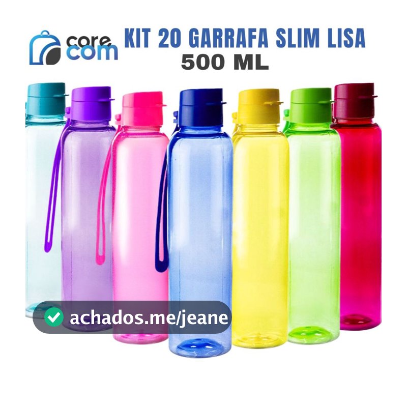 Kit 20 Garrafas Slim Lisa 500ml - Várias Cores