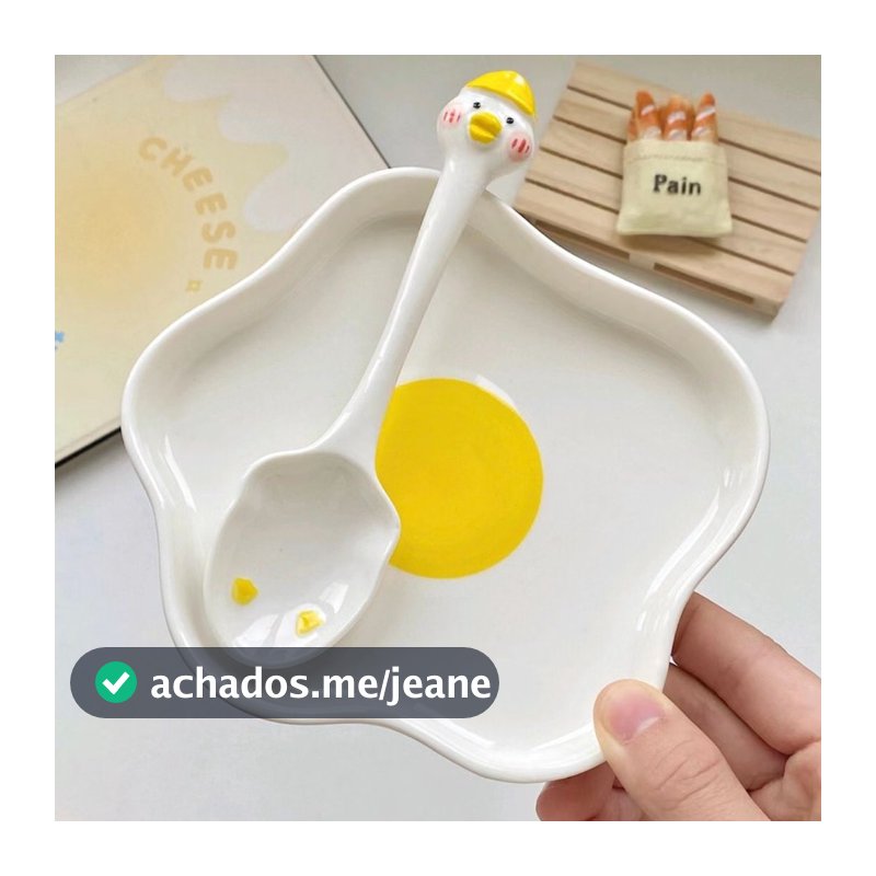 Prato de cerâmica simples criativo pintado à mão para café da manhã prato em formato de ovo fofo