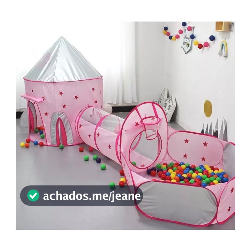 Tenda Toca Túnel 3x1 Barraca Princesa Astronauta Piscina Para Bolinhas E Cesta Basquete Playground