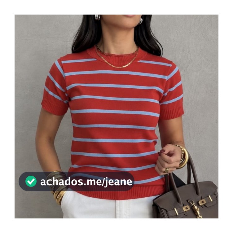 Blusa Feminina Modal Listrada Fresquinha Casual Com Manga Curta Moda Tendência Elegante 2025