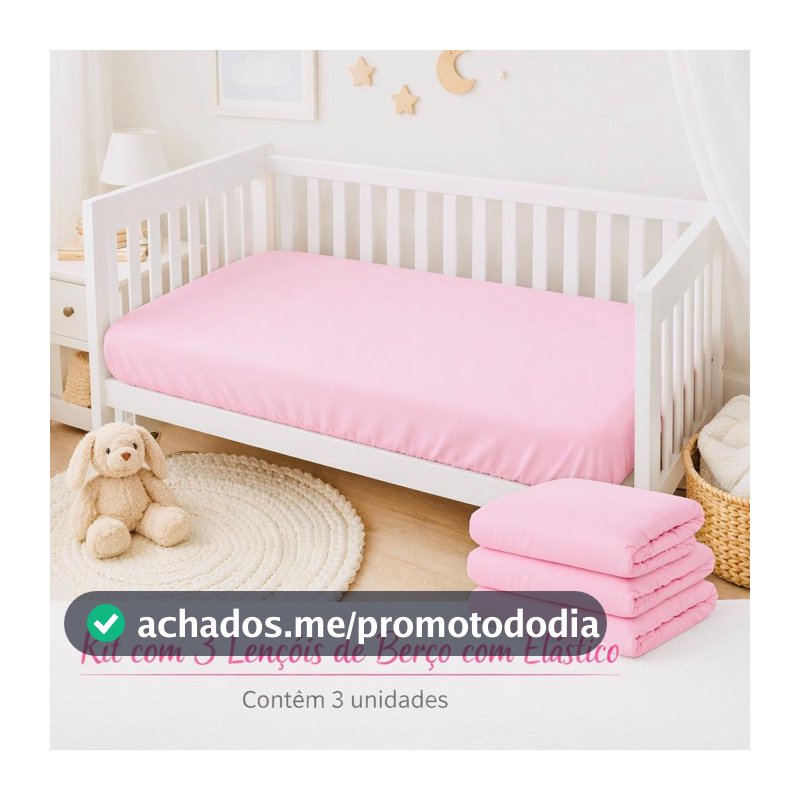 Kit 3 Lençol Berço Americano Percal 400 Fios Macio com Elástico 130x70cm Menina e Menino