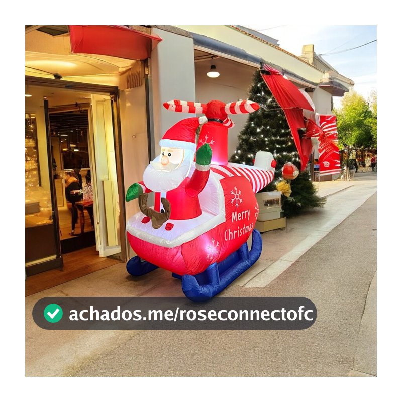 Helicóptero Papai Noel Inflável C/Luz Decoração Natal 1,90m