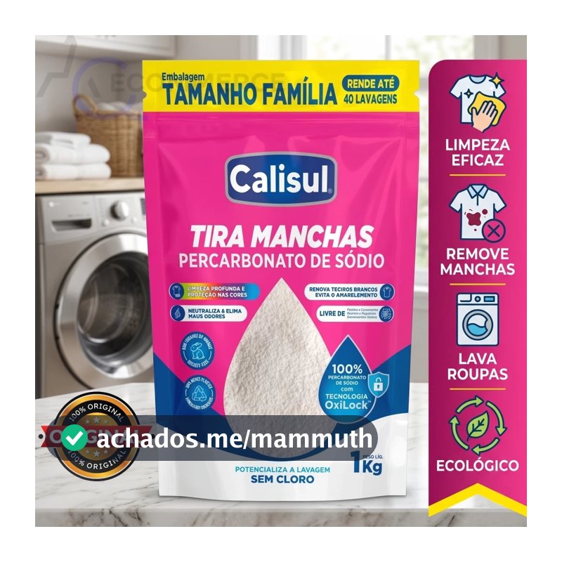 Percarbonato De Sódio Calisul 100% Puro Branqueador Tira Manchas Roupas Brancas e Coloridas Sem Cloro