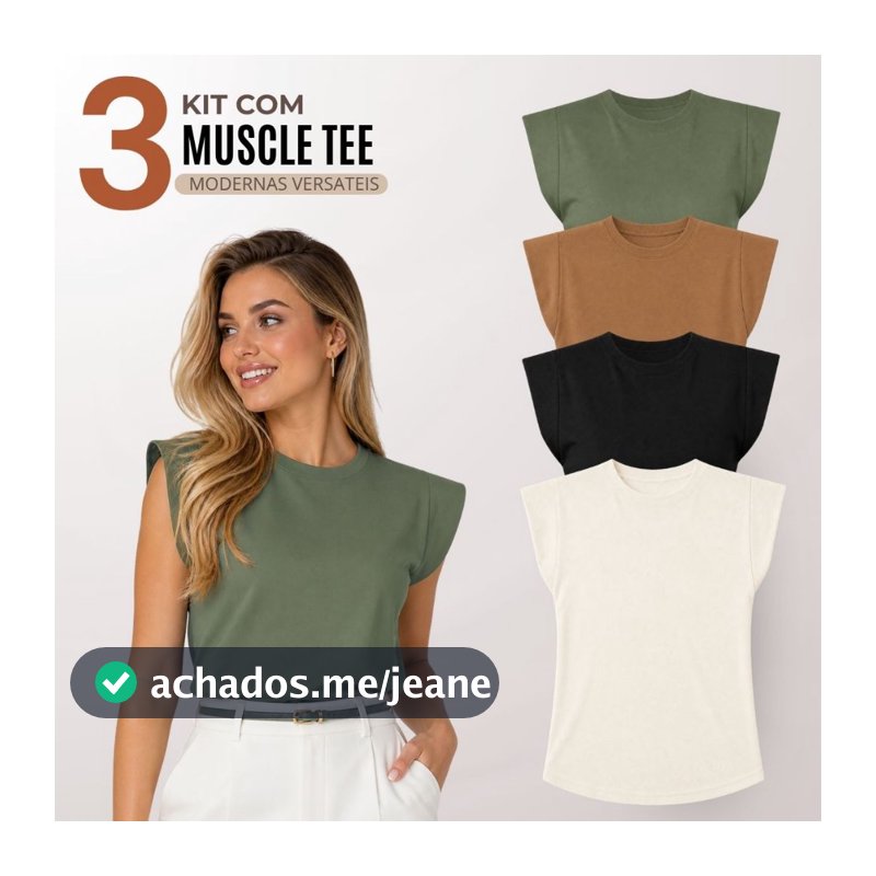 Kit 3 Blusas Feminina Muscle Tee Moderna Casual 100% Algodão - F00