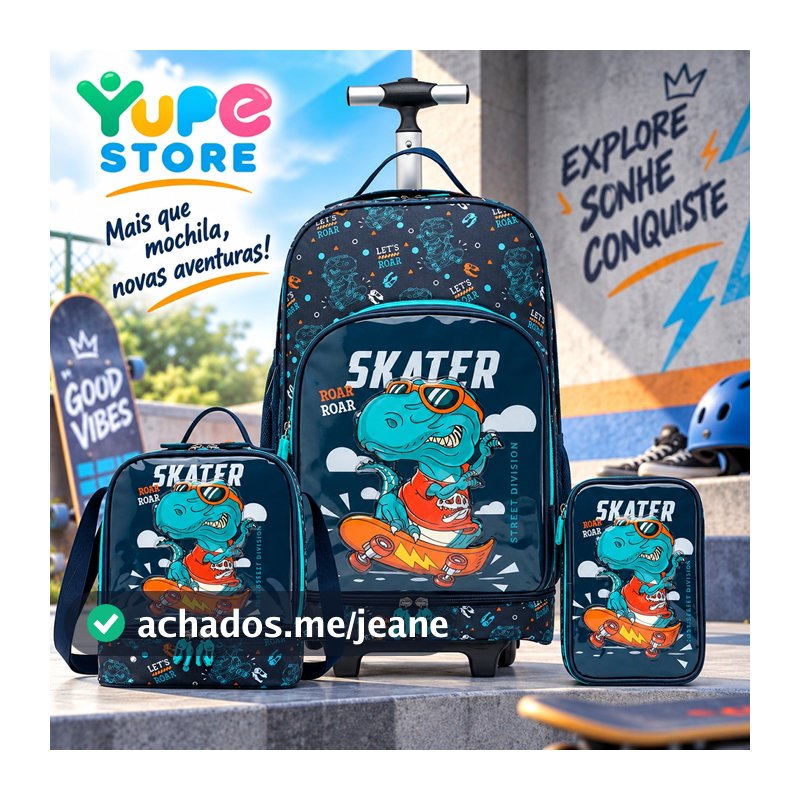 YUPE Kit Escolar Masculino Dino Mochila Lancheira Estojo Reforçada Espaçosa