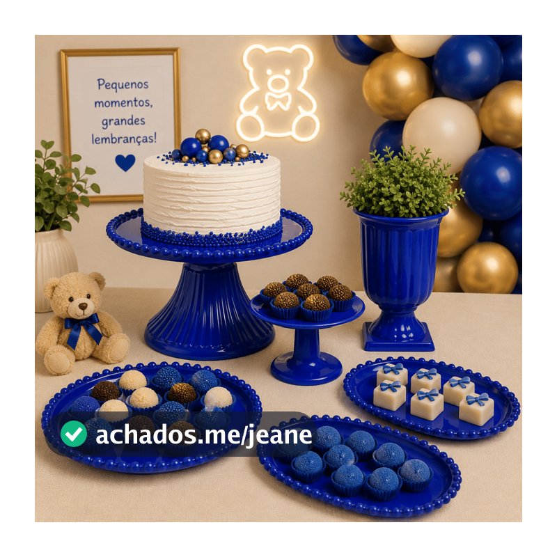 Kit Pérola Luxo com Boleira Pérola + 1 Bandeja Pérola Redonda + 2 Oval Pérola + 1 Vaso Grego + 1 MiniCake