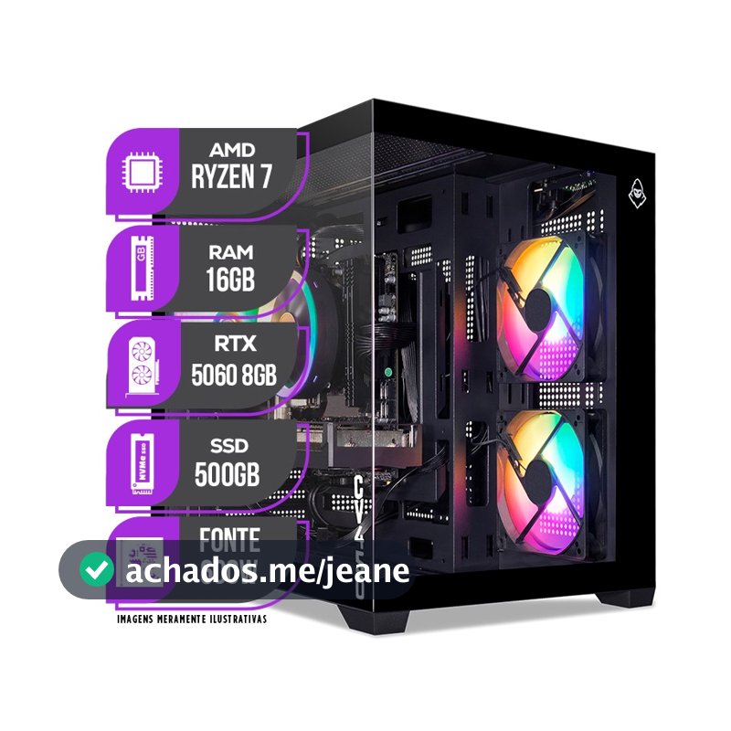 PC Gamer Mancer, AMD RYZEN 7 5700X, Water Cooler, RTX 5060 8GB, 16GB DDR4, SSD M.2 500GB, Fonte 600W 80 Plus