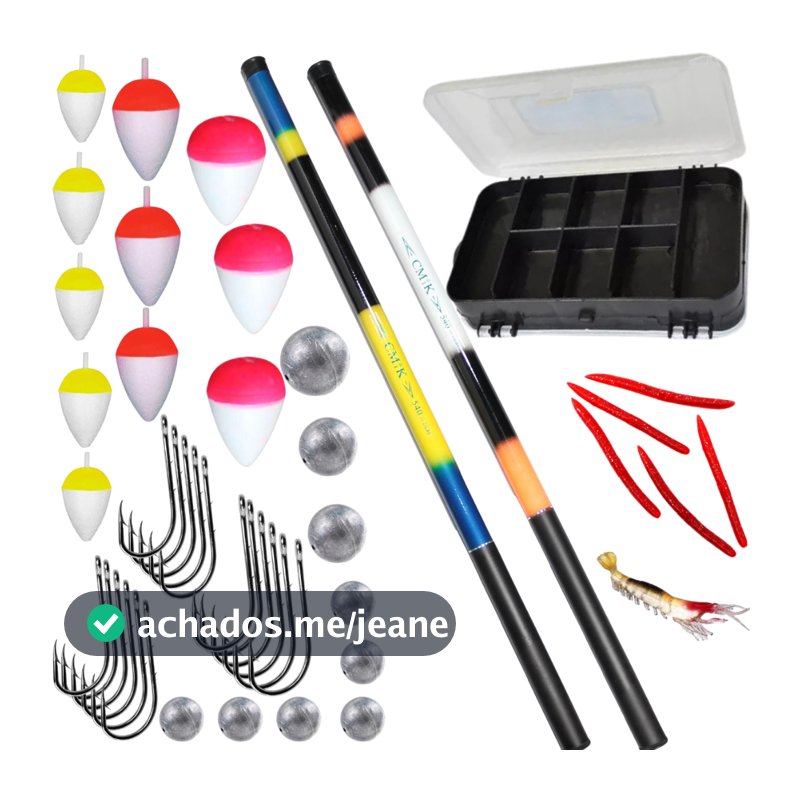Kit pesca 2 varas Telescópicas 1,80 mts e 3,00 mts estojo com acessórios isca boinha chumbada e Anzol